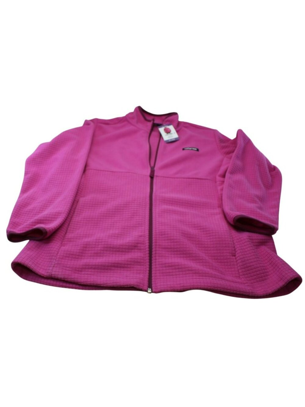 Lands End Womens Fleece Jacket Bright Pink XX-Large Grid Pattern Full Zip New - Picture 1 of 6